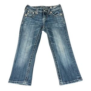 Miss Me Embroidered Studded Pockets Capri Jeans - Girls Size 14